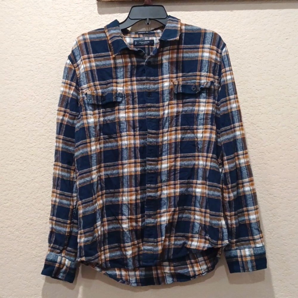 Lucky Brand Large Fleece Long Sleeve button up Blue Classic Fit plaid